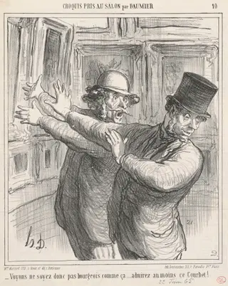 Voyons ... admirez au moins ce Courbet! ..., by Honoré Daumier, ink, 1865