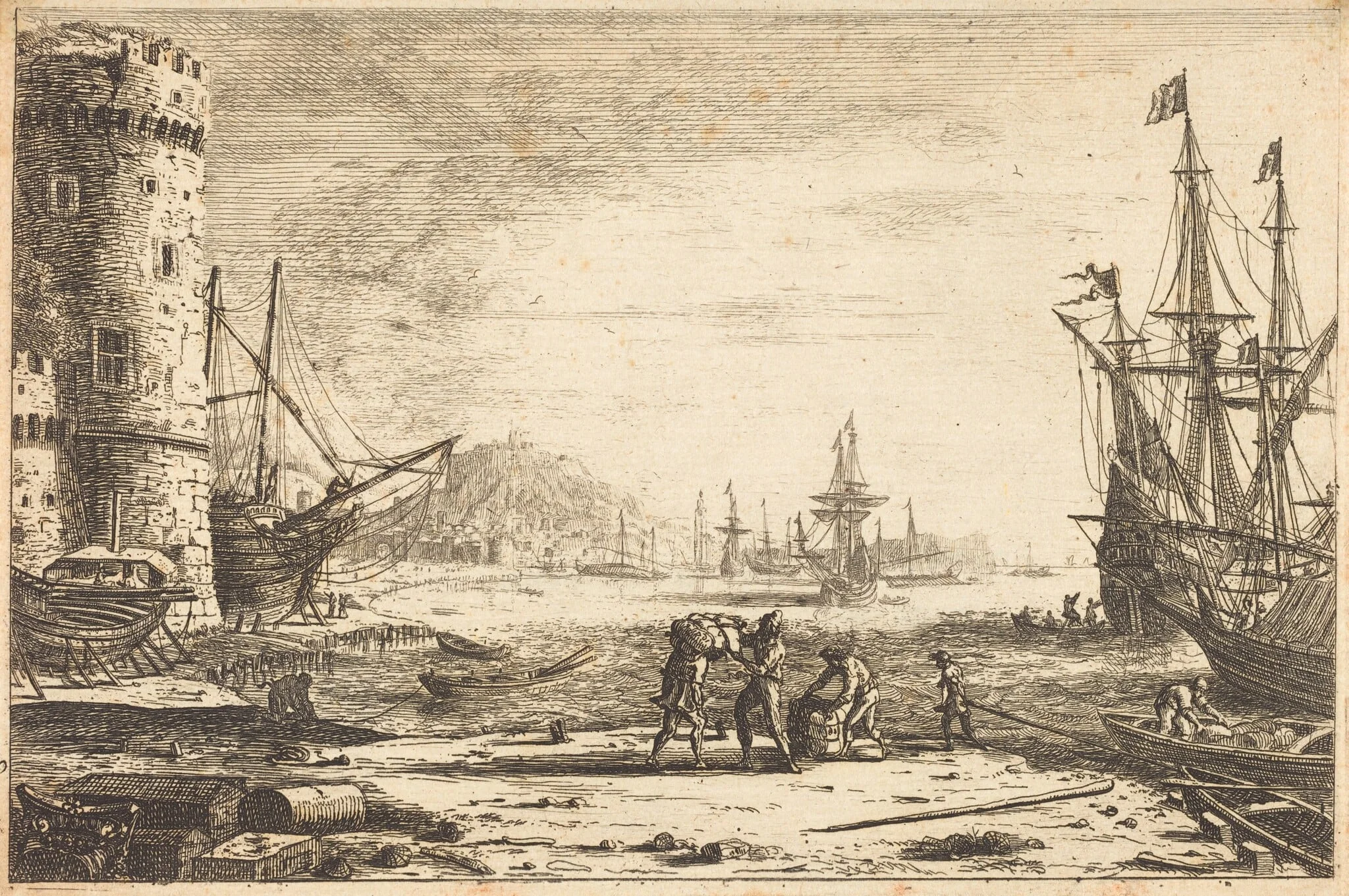Harbor with a Large Tower (Le Port de mer à la grosse tour), detail