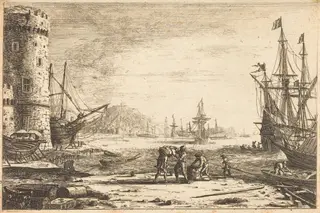 Harbor with a Large Tower (Le Port de mer à la grosse tour), by Claude Lorrain, ink, 1641