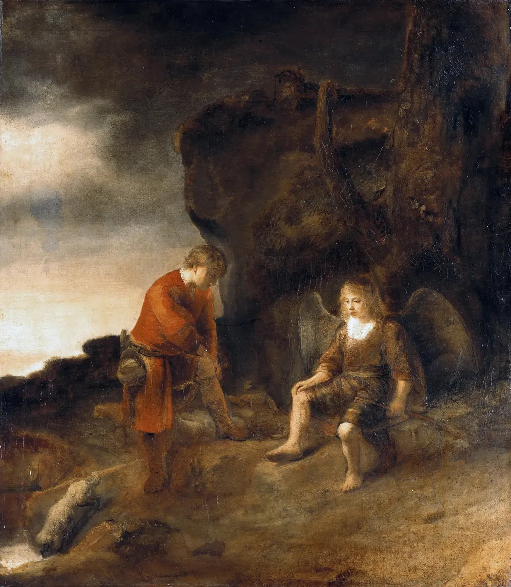 Tobit and the Angel, by Abraham van Dijck, oil, 1650