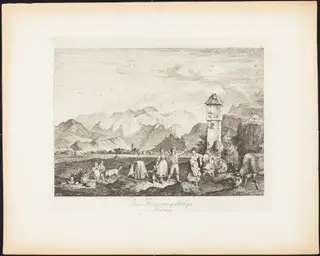 Das Tännengebirge bei Salzburg (The Tännengebirge near Salzburg), by Ludwig Richter, ink, 1830