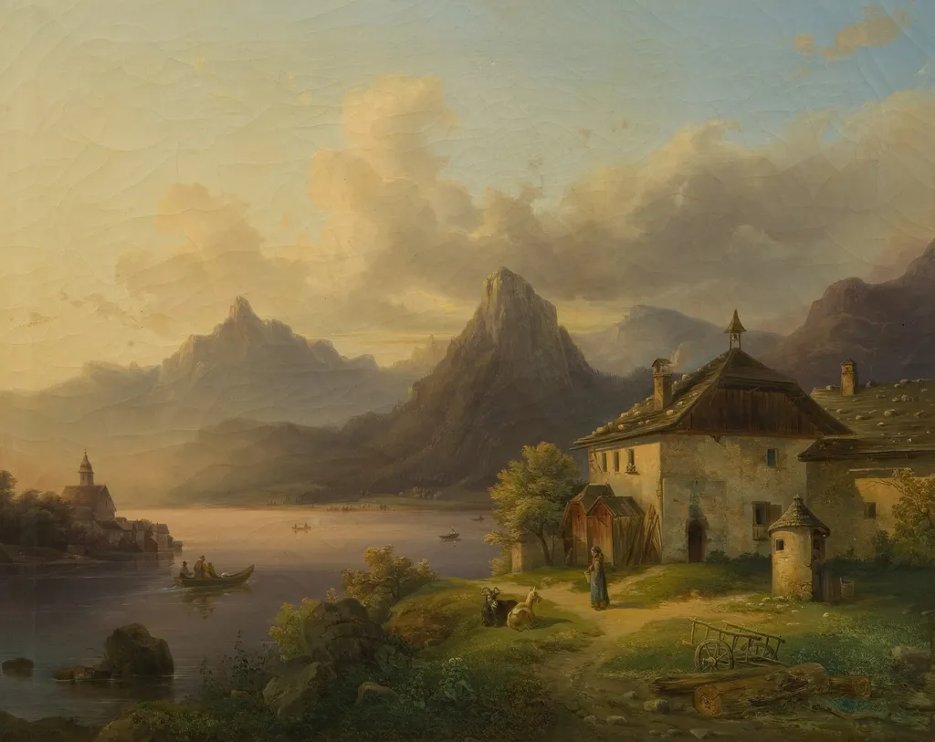 Landschaft mit Bergsee, by Edmund Mahlknecht, oil, 1849