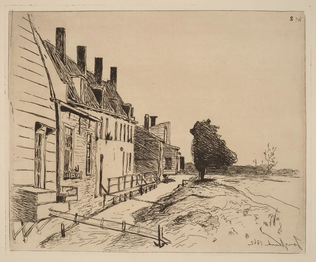 The Houses on the Canal Bank (Les Maisons au bord du canal), by Johan Jongkind, ink, 1862