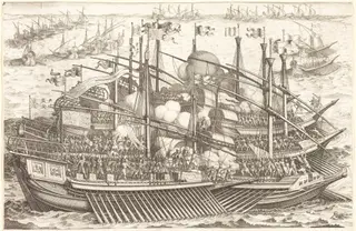 The First Naval Battle, by Jacques Callot, ink, 1614
