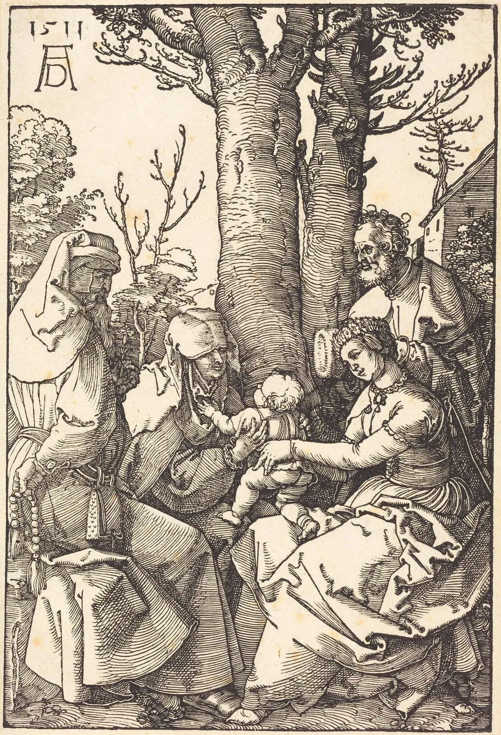 The Holy Family with Joachim and Anne under a Tree, by Albrecht Dürer, ink, 1511