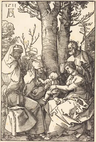 The Holy Family with Joachim and Anne under a Tree, by Albrecht Dürer, ink, 1511