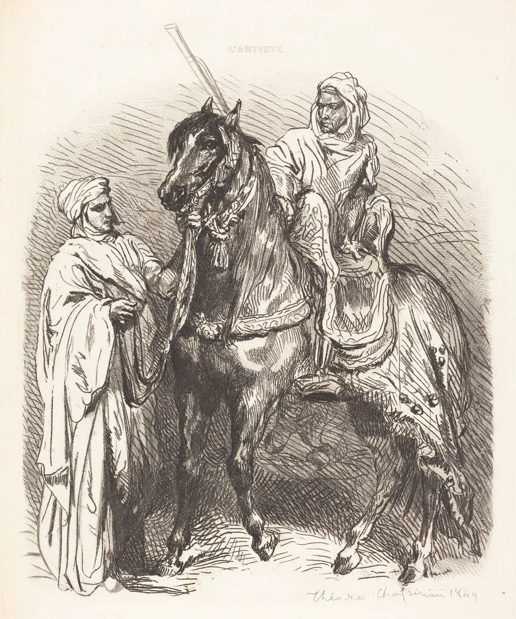 Arab Mounting, by Théodore Chassériau, ink, 1849