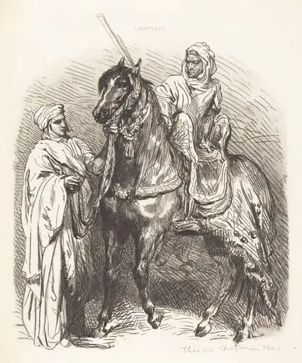 Arab Mounting, by Théodore Chassériau, ink, 1849