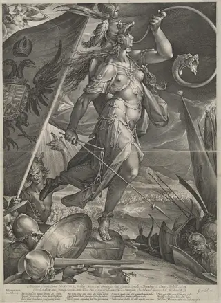Bellona Leading the Imperial Armies Against the Turks, by Jan Muller, ink, 1600