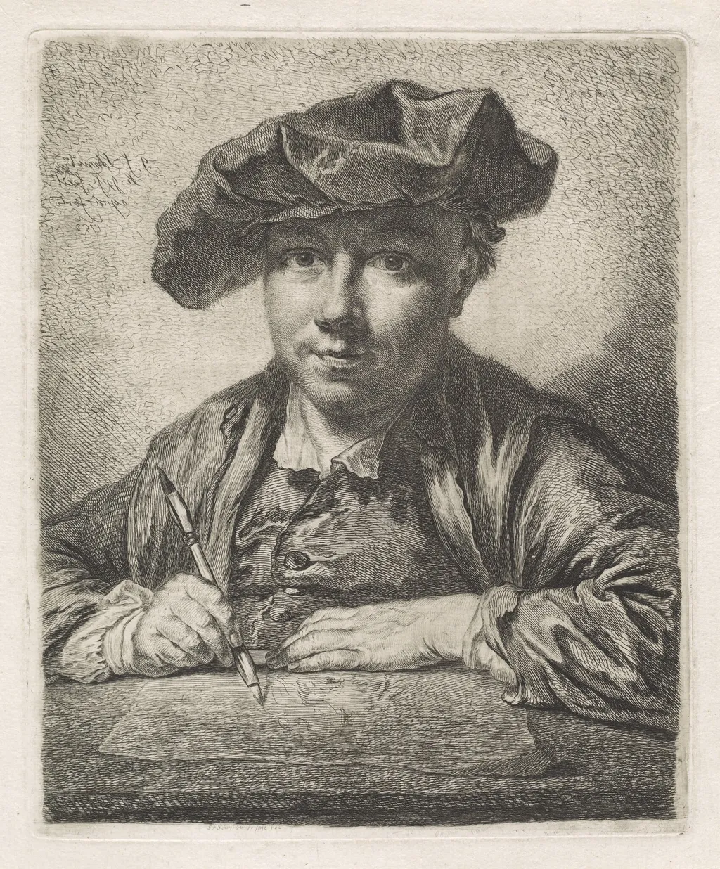 Self-Portrait, by Georg Friedrich Schmidt, ink, 1752