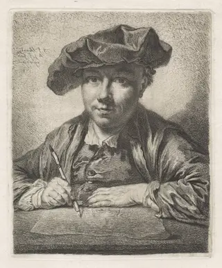 Self-Portrait, by Georg Friedrich Schmidt, ink, 1752
