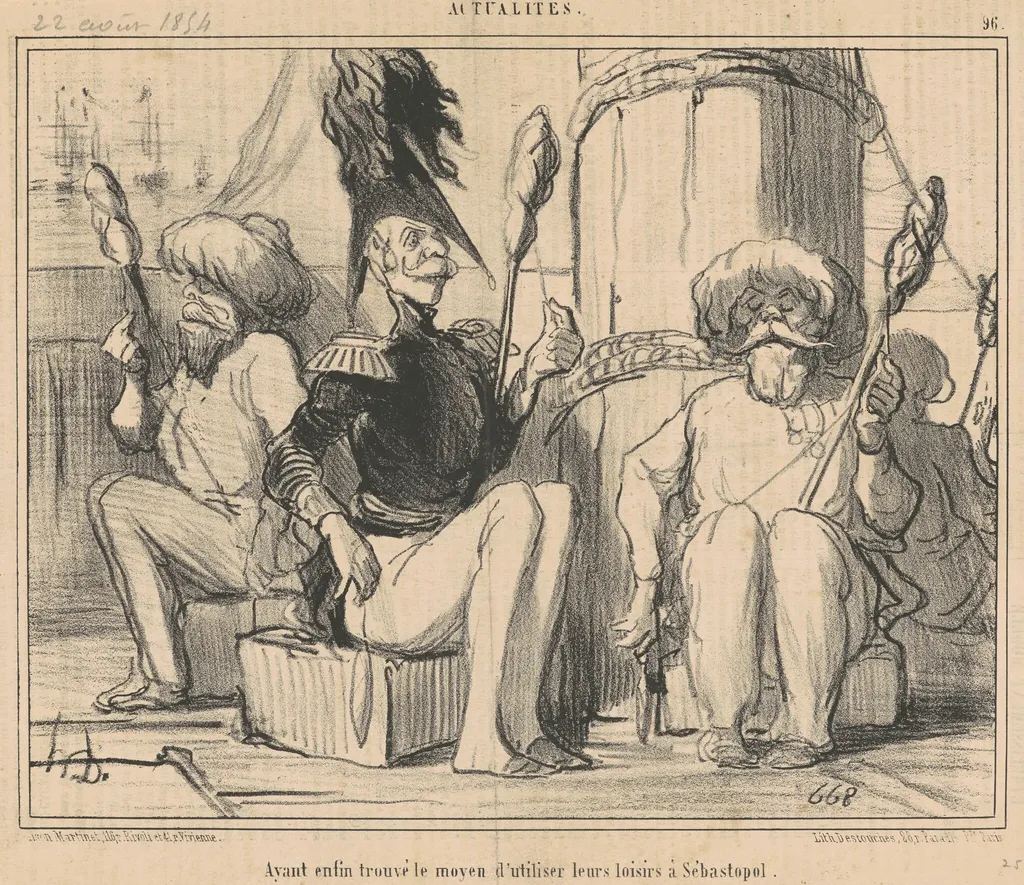 Ayant enfin trouvé le moyen d'utiliser leurs loisirs!, by Honoré Daumier, ink, 1854