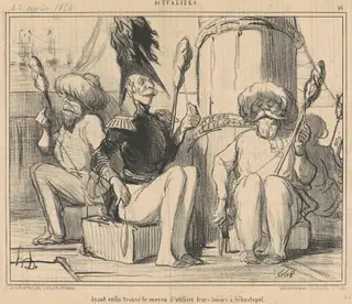 Ayant enfin trouvé le moyen d'utiliser leurs loisirs!, by Honoré Daumier, ink, 1854
