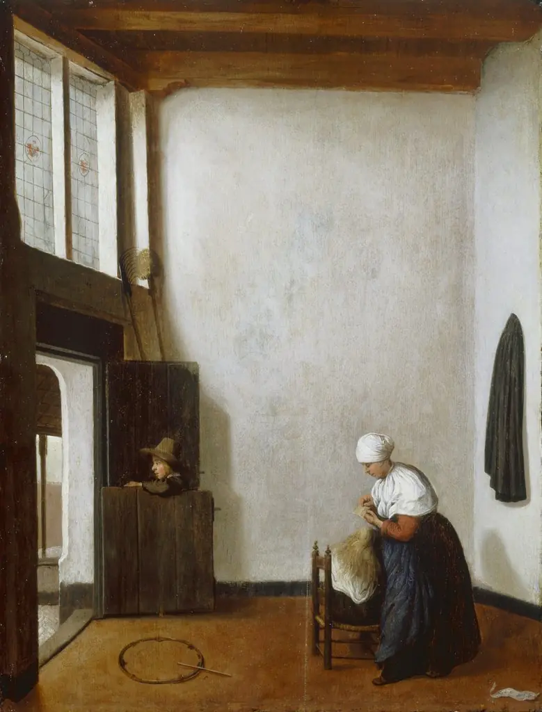 Interior with a Woman Combing a Little Girl's Hair, by Jacob Vrel, unspecified, 1654