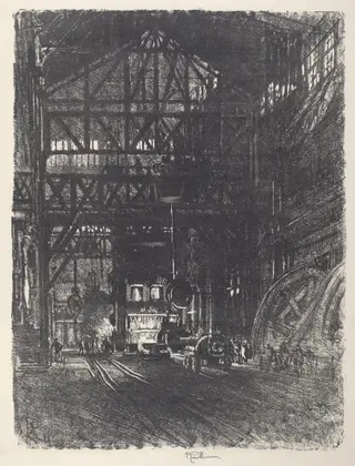 The Armour Plate Press, by Joseph Pennell, ink, 1917