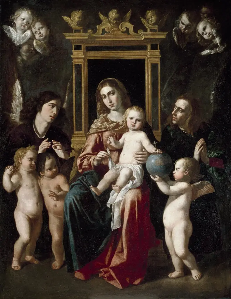 The Virgin and Child on a Throne of Angels, by Jerónimo Jacinto de Espinosa, oil, 1661