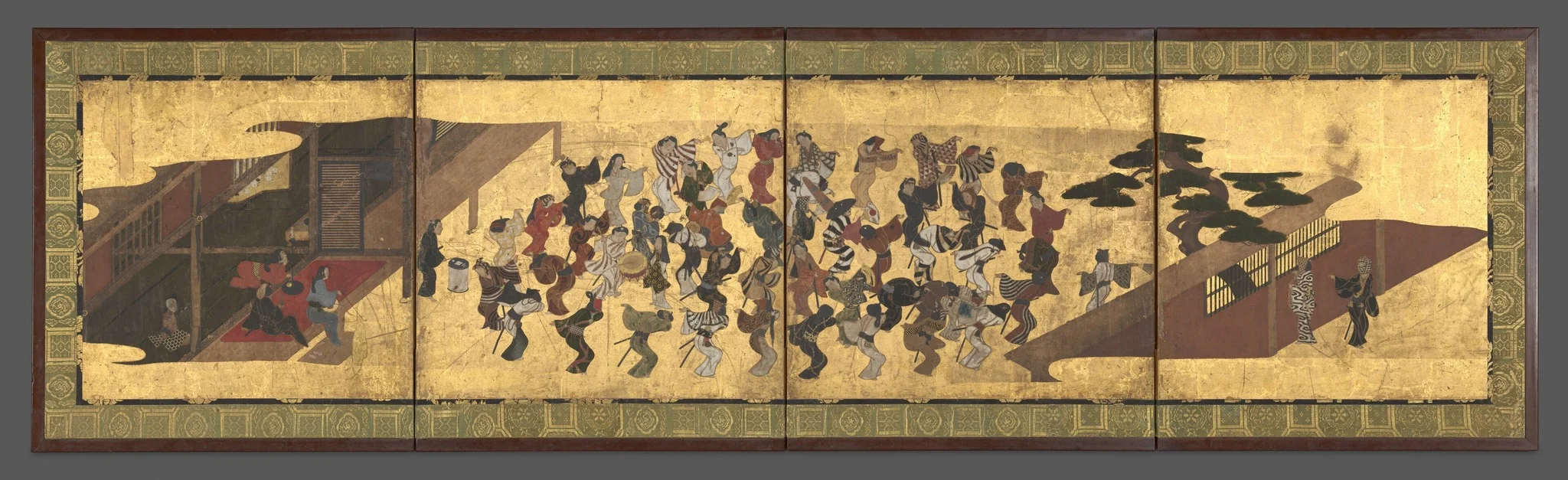 Festive Dancing at a Samurai Residence (Fūryū odori zu byōbu), detail
