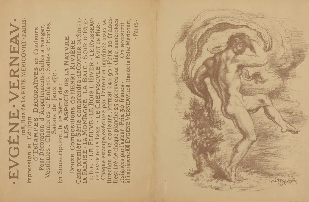 Dancing Nude and Advertisement for Eugène Verneau's "Estampes décoratives" [verso], by Louis Anquetin, ink, 1897