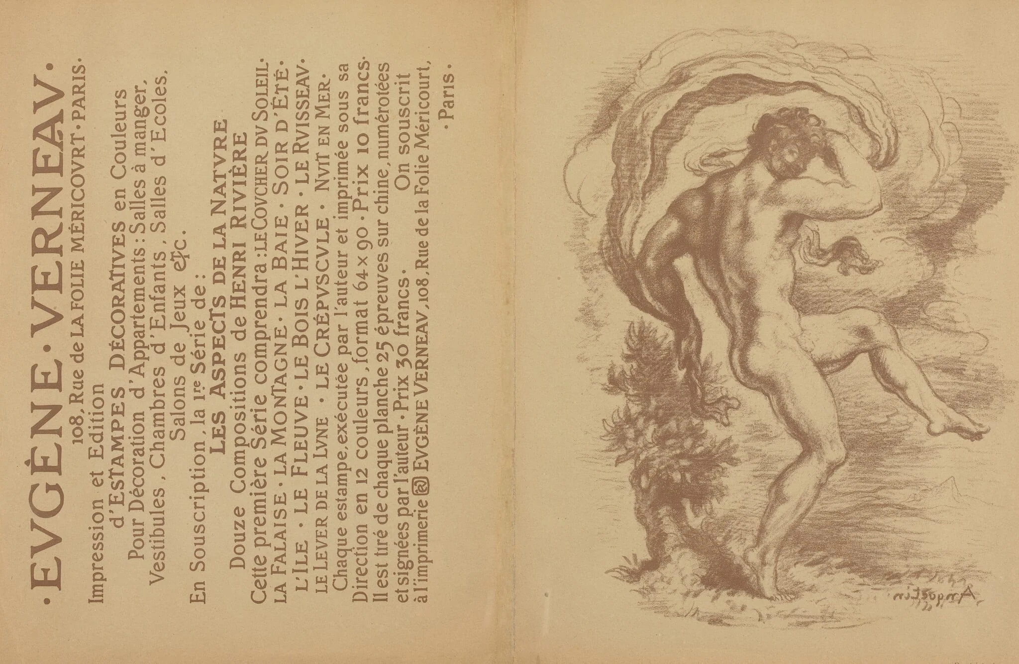 Dancing Nude and Advertisement for Eugène Verneau's "Estampes décoratives" [verso], detail