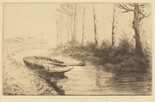 Canal Seen by Morning Light (Le canal: Effet du matin), by Alphonse Legros, ink, 1874
