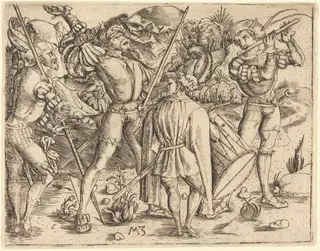 Four Soldiers, by Master MZ, ink, 1500