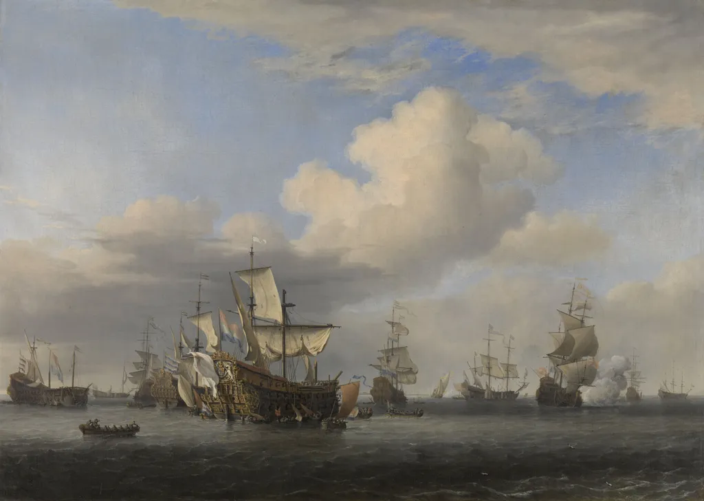 Captured English Ships after the Four Days’ Battle, by Willem van de Velde the Younger, oil, 1666