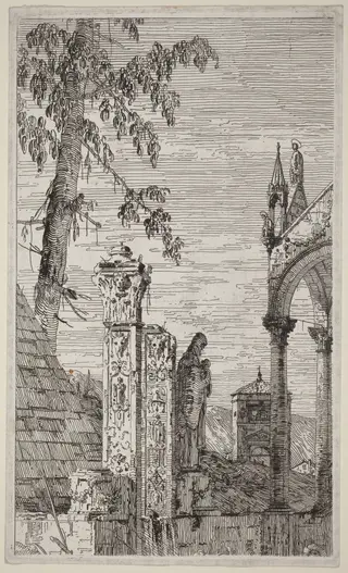The Bishop's Tomb, by Canaletto, ink, 1740