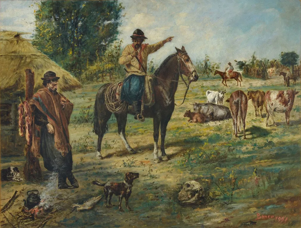 Foreman and rebellious peasant, by Martín Boneo, oil, 1901