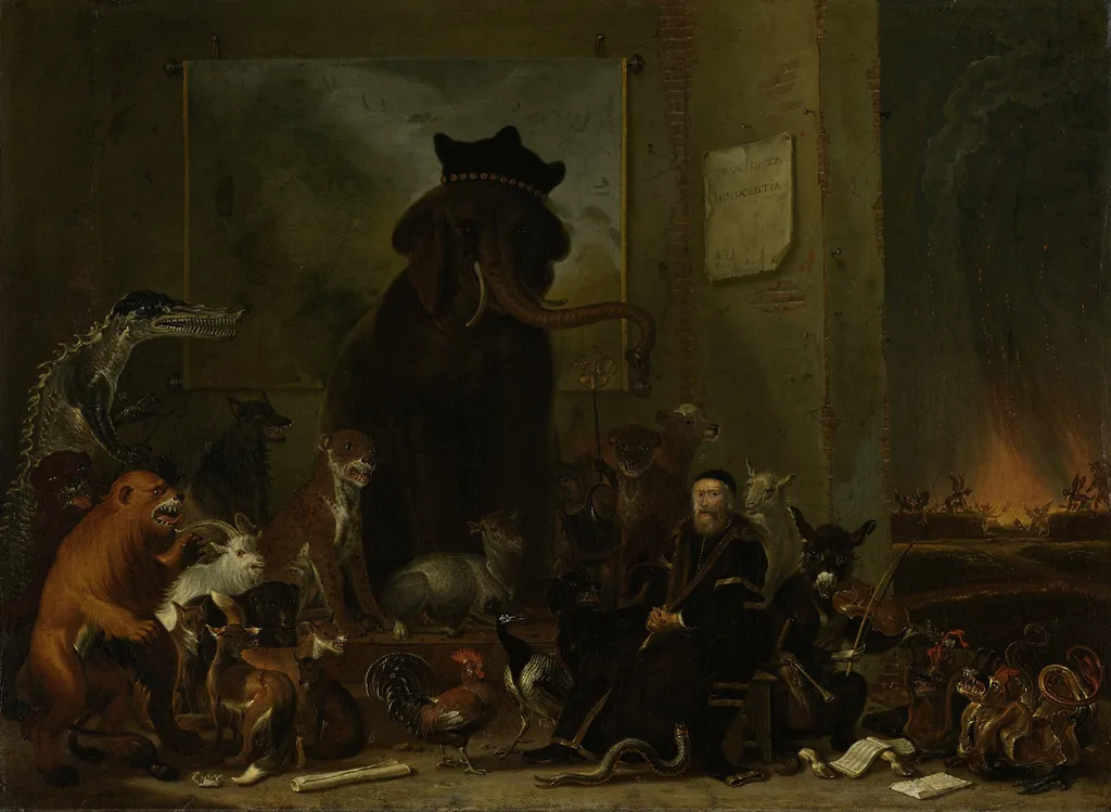 Satire on the trial of Johan van Oldenbarneveldt, by Cornelis Saftleven, oil, 1663