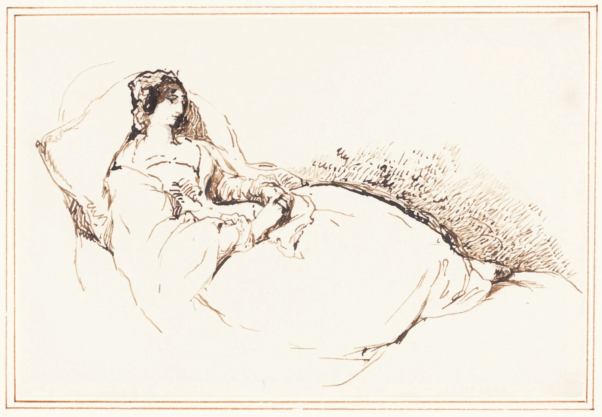 A Woman Reclining on a Cushion, detail