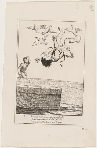 Bertoldino Falling into a Fish Pond, by Giuseppe Maria Crespi, ink, 1712