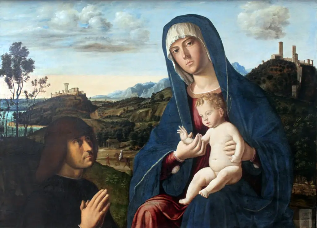 Mary with Child and founder, by Giovanni Battista Cima da Conegliano, paint, 1497