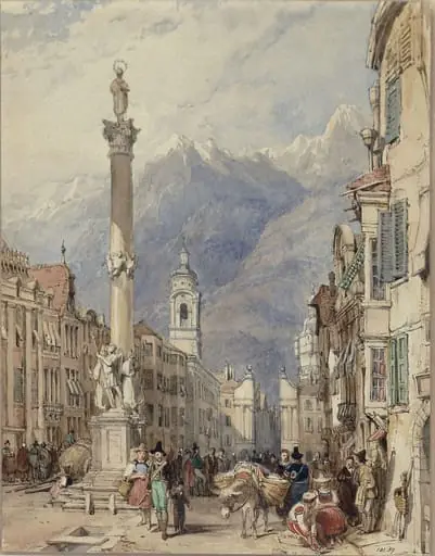 Street scene, Innsbruck, Tyrol, by Clarkson Frederick Stanfield, watercolor, 1826