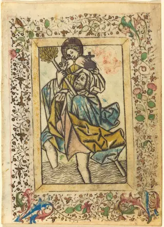 Saint Christopher, by Master of the Dutuit Mount of Olives, ink, 1460