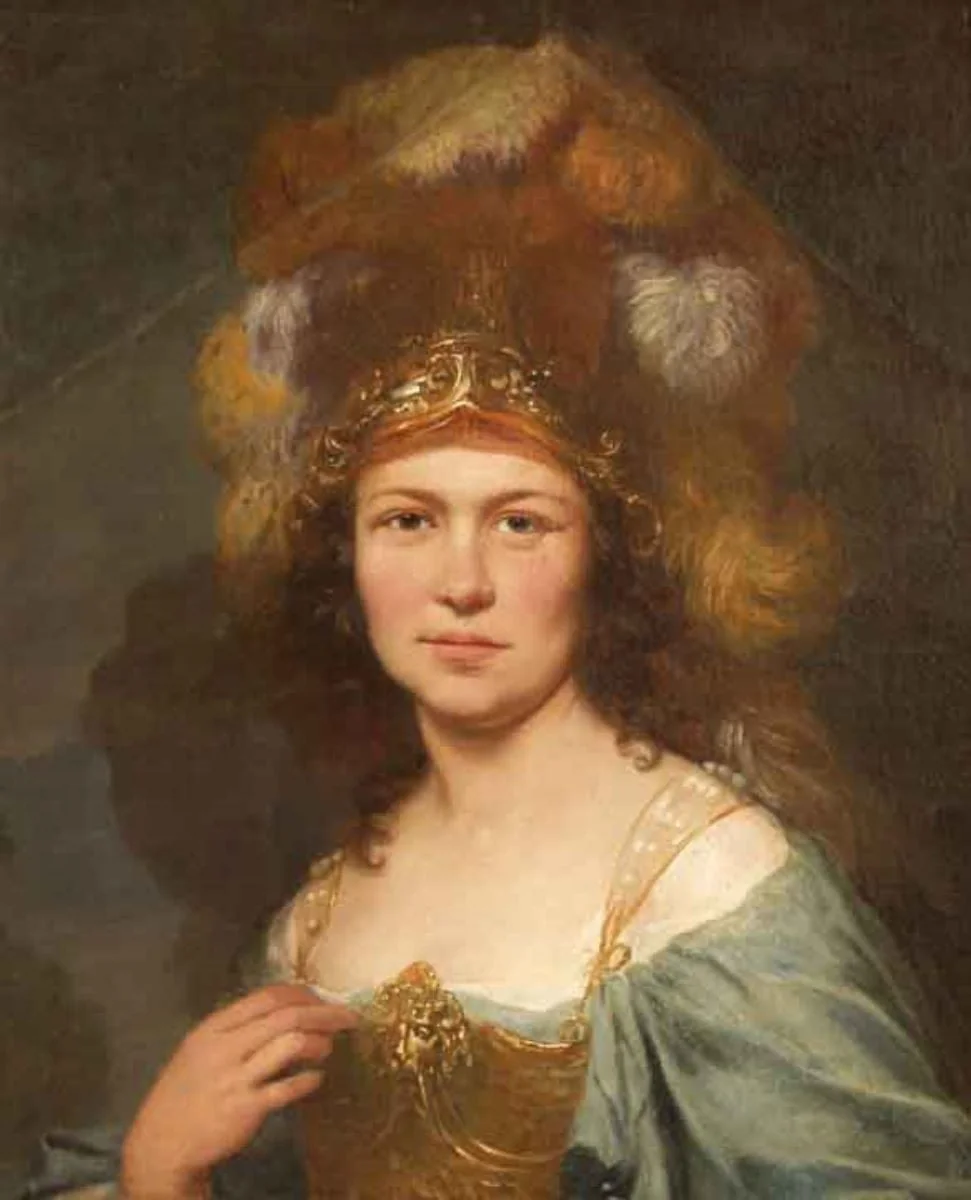 Fată cu coif și cuirasă, detail