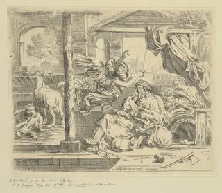 The Dream of Saint Joseph, by Sébastien Bourdon, ink, 1655