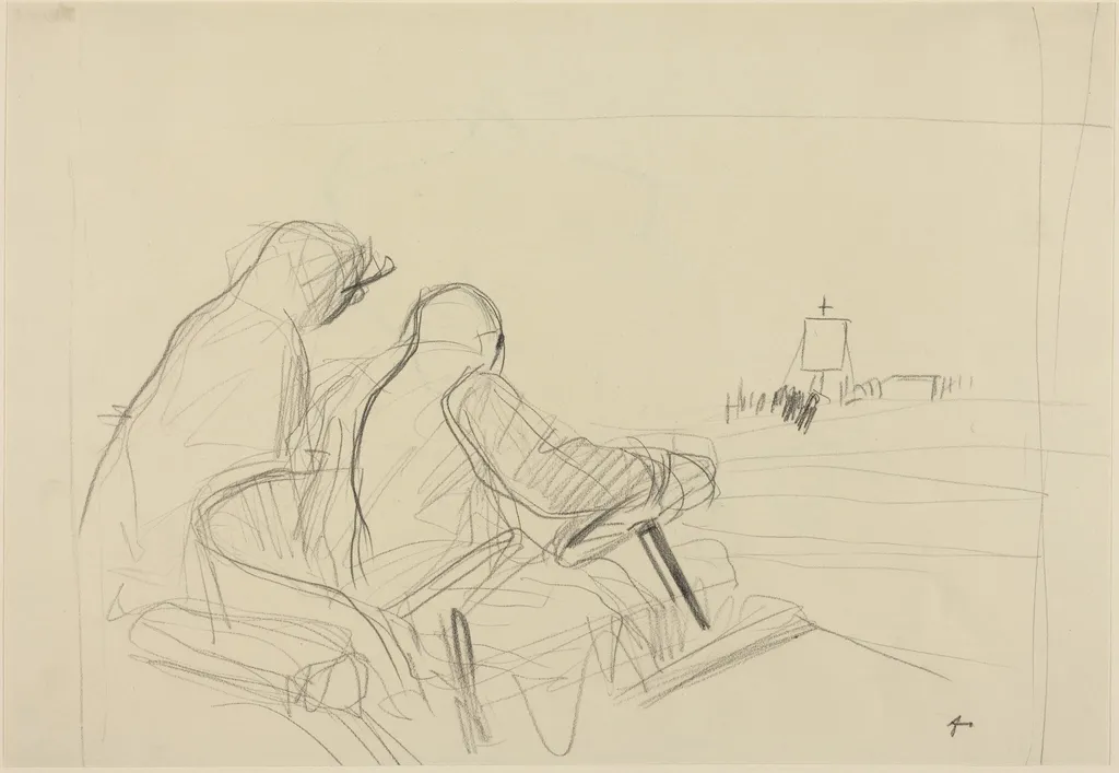 a) Chauffeur and Procession (recto); b) Two Sketches of Chauffeur and Passenger (verso), by Jean-Louis Forain, graphite, 1892