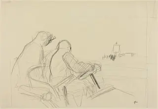 a) Chauffeur and Procession (recto); b) Two Sketches of Chauffeur and Passenger (verso), by Jean-Louis Forain, graphite, 1892