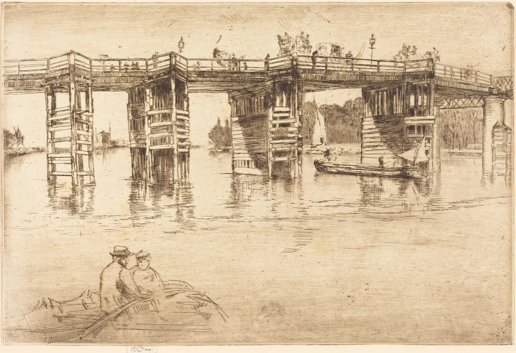 Old Putney Bridge, by James McNeill Whistler, ink, 1879