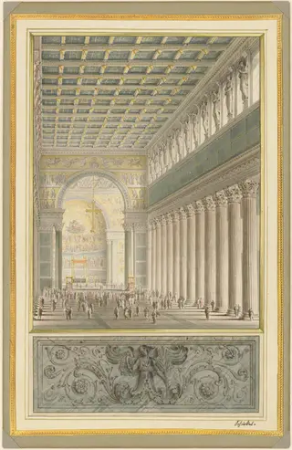 The Nave, Apse, and Crossing of a Cathedral for Berlin, by Karl Friedrich Schinkel, graphite, 1827