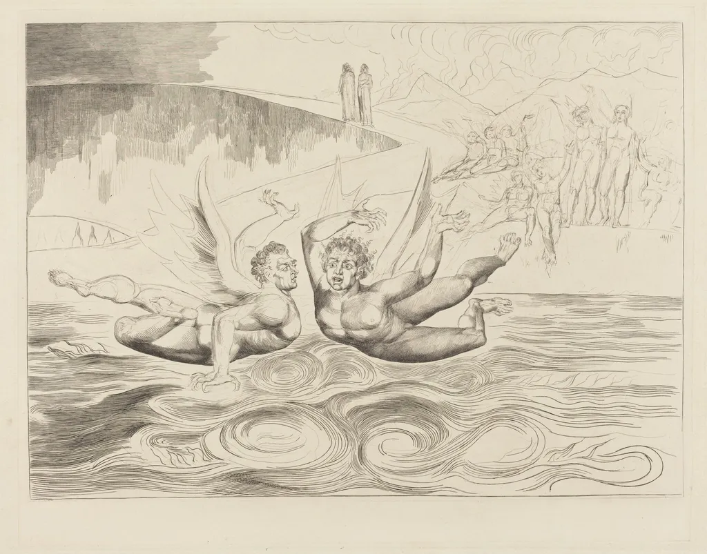 The Circle of the Corrupt Officials; the Devils Mauling Each Other, by William Blake, ink, 1827