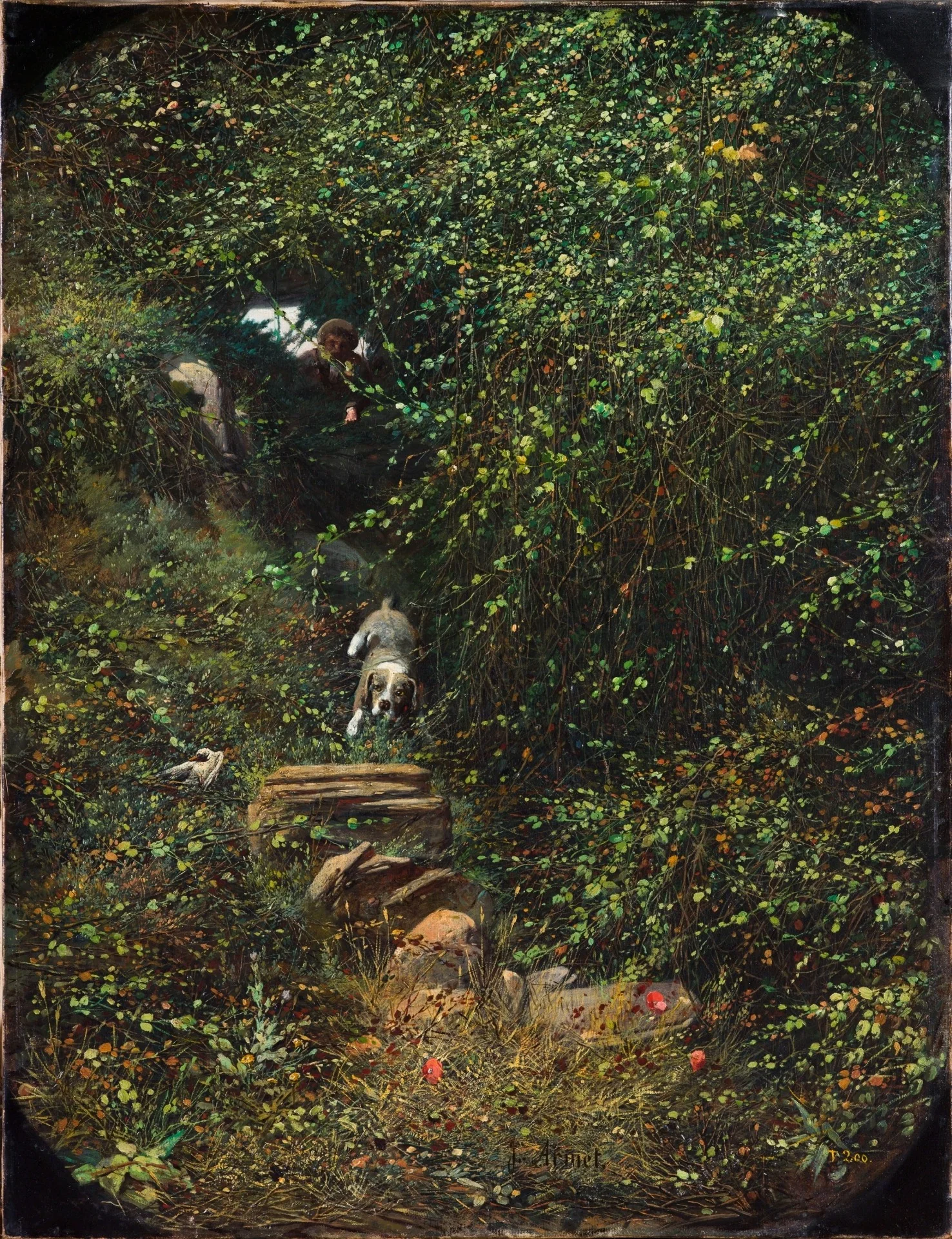 Paisaje con cazador y perro, detail