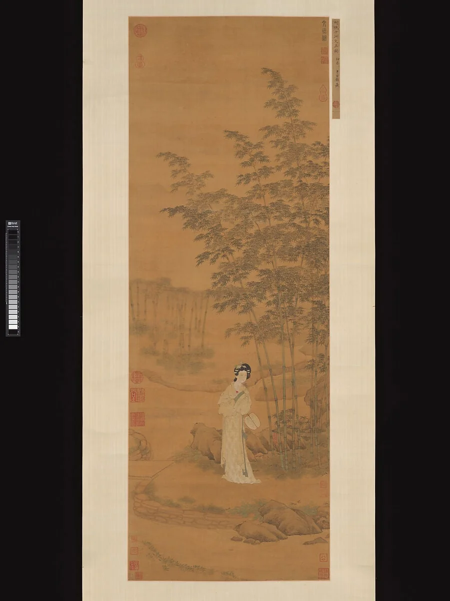 明 傳仇英 文玉圖 軸圖 軸|Lady in a Bamboo Grove, detail