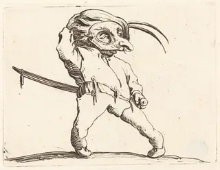 Masked Man with Twisted Feet, by Jacques Callot, ink, 1622