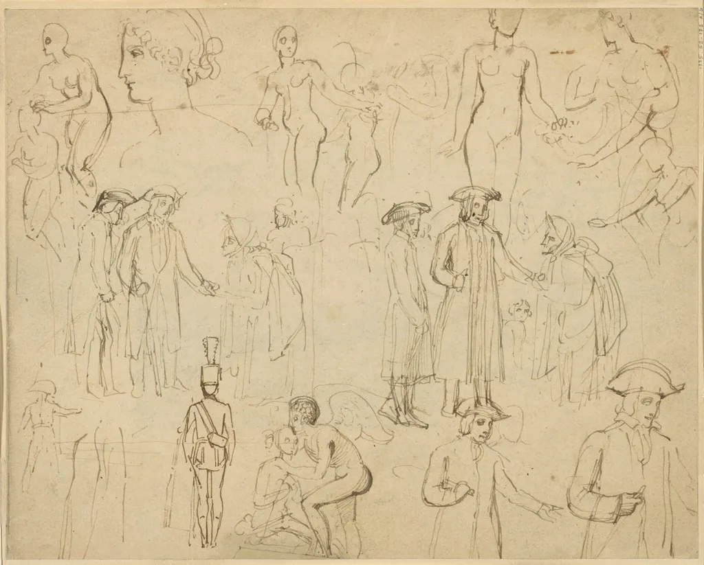 Roger de Coverley and the Gypsies [verso], by Thomas Stothard, ink, 1803