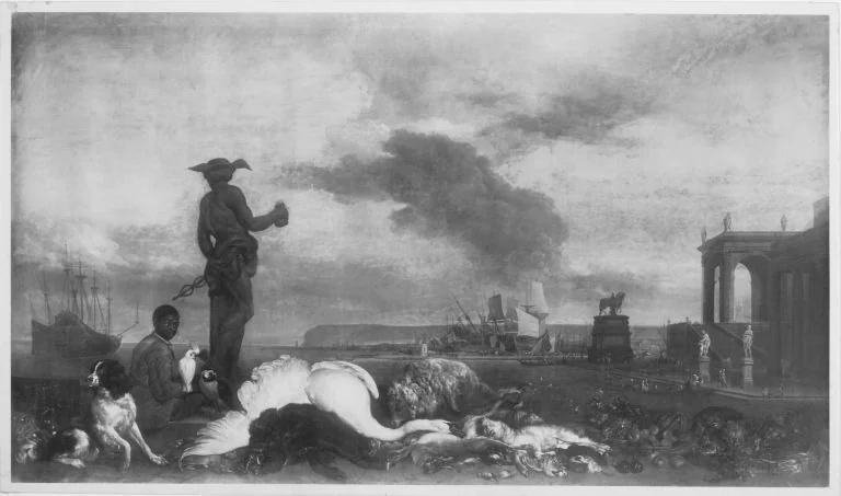 Game on a parapet near a seaport, detail