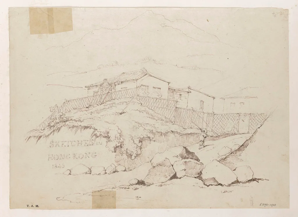 Fenced-in buildings in Hong Kong, by George Chinnery, 17