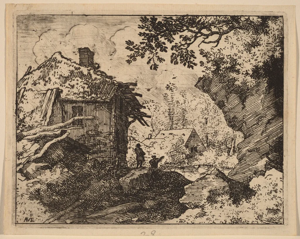 Straw Hut Seen from Behind, by Allart van Everdingen, ink, 1650