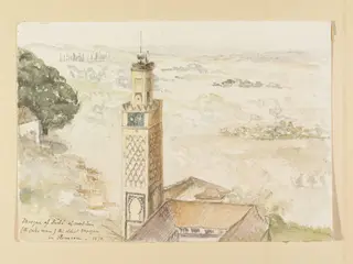 Mosque of Sidi el-hal-lui [Saiyyid al-Halawi] (the cake man) the oldest mosque in Tlemcen, by John Baptist Joseph Dormer, watercolor, 1870