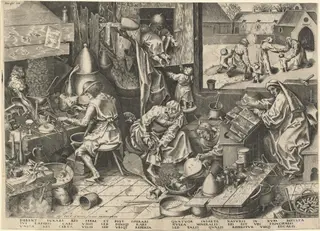 The Alchemist, by Philip Galle, ink, 1558